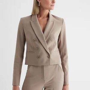 NEW Express Double Breasted Cropped Blazer Blush Taupe Size Large
